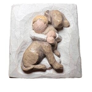 Willow Tree Susan Lordi Hug A Boundless Love Boy And His Dog 4x4" Plaque #26513